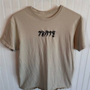 'TRIPPY' Graphic Embroidered Tan Vintage T-Shirt Unbranded Small